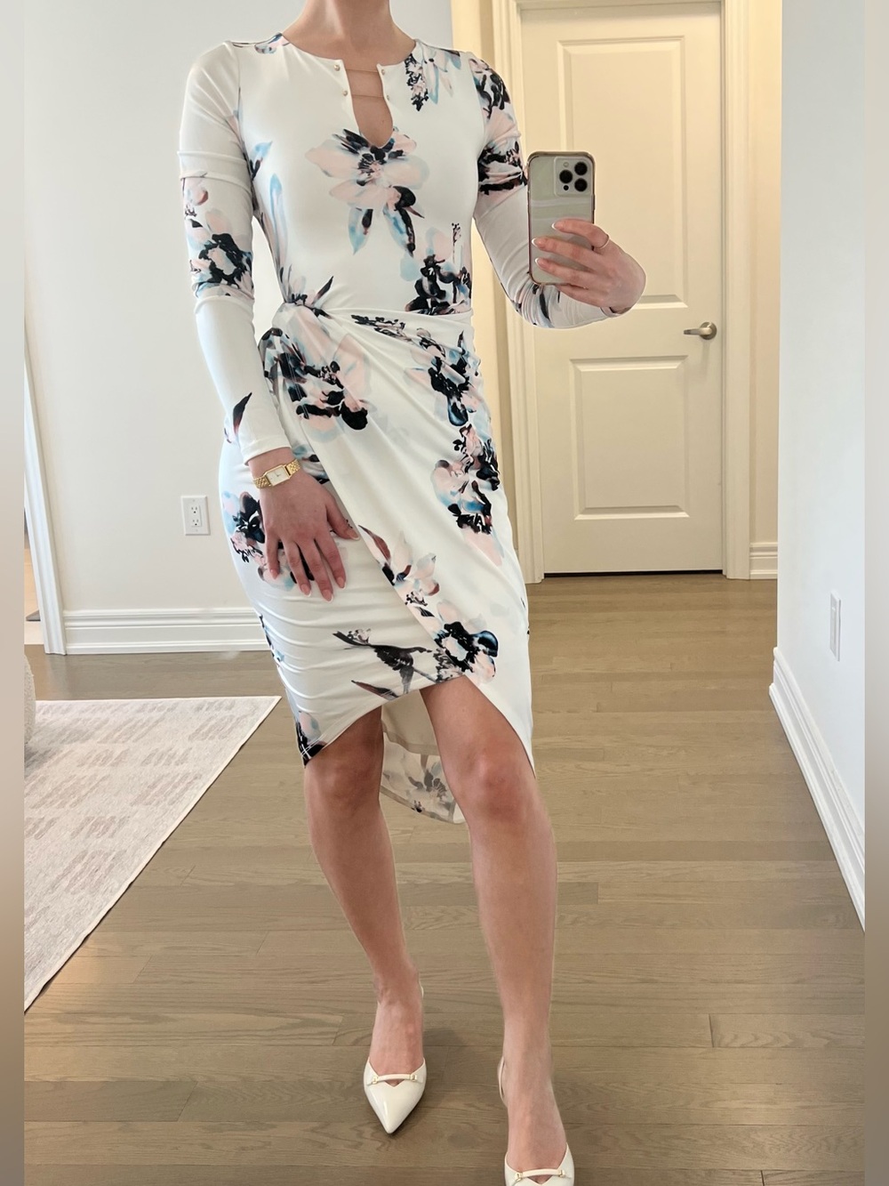 GUESS Floral Wrap-Style Midi Dress